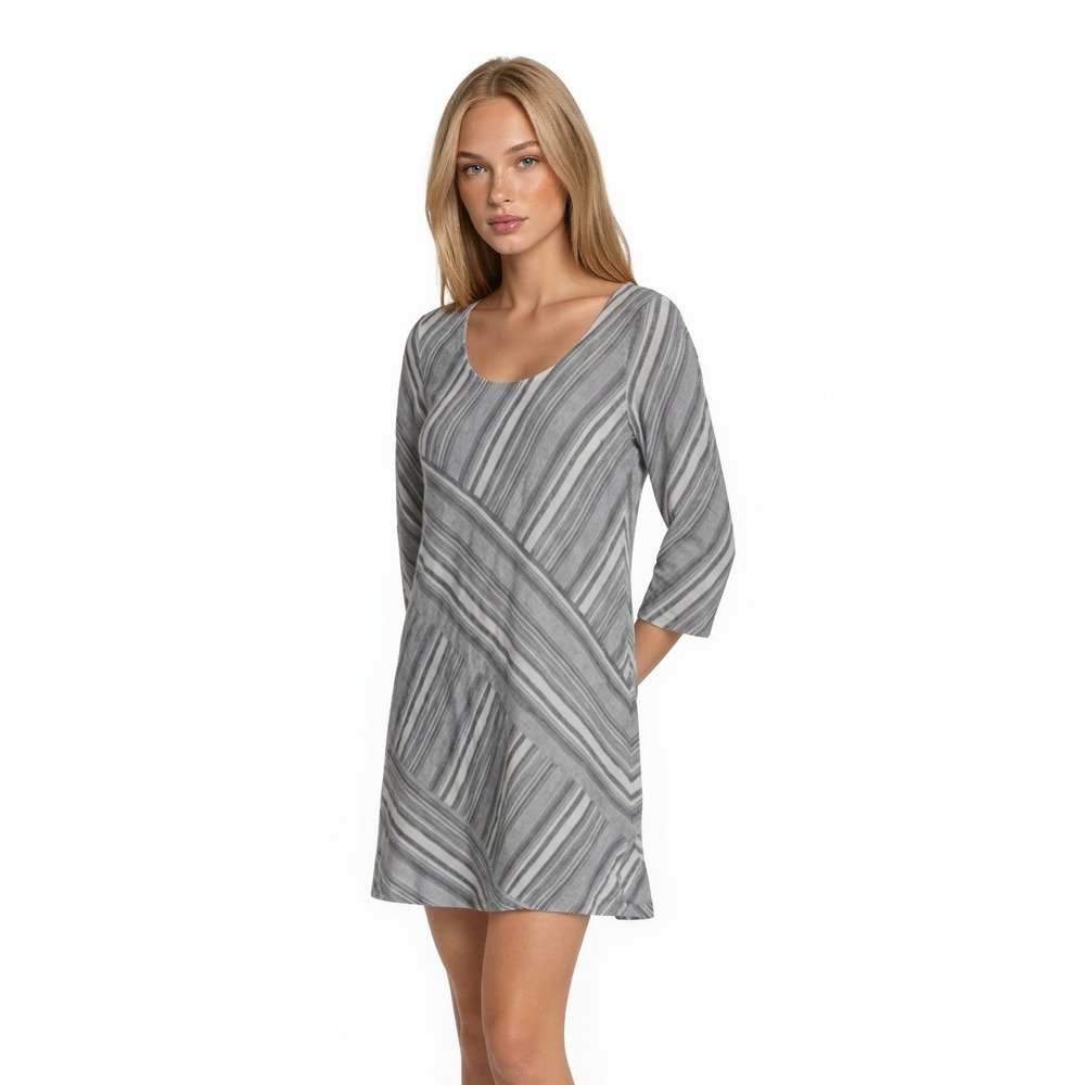 Soft Surroundings Dress Women's Size Large Blue White Striped Shift 3/4 Sleeve